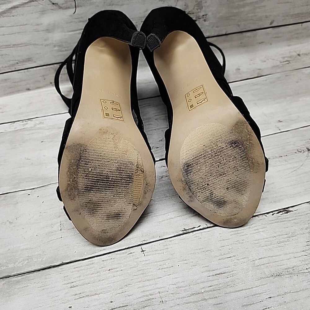 ALDO Black Strappy Sandal Faux Suede Stiletto High Heel Shoes Womens Size 7.5 - Picture 11 of 11